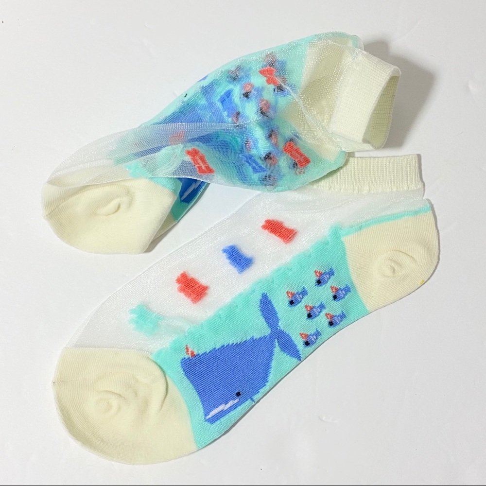 2/$15🎉NWT Ocean Whales Sheer Blue Ankle Socks - Picture 2 of 8